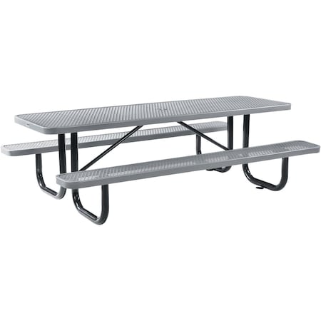 Global Industrial Rectangle Picnic Table, Gray, Expanded Metal, Surface Mount, 8 ft L 277153GY